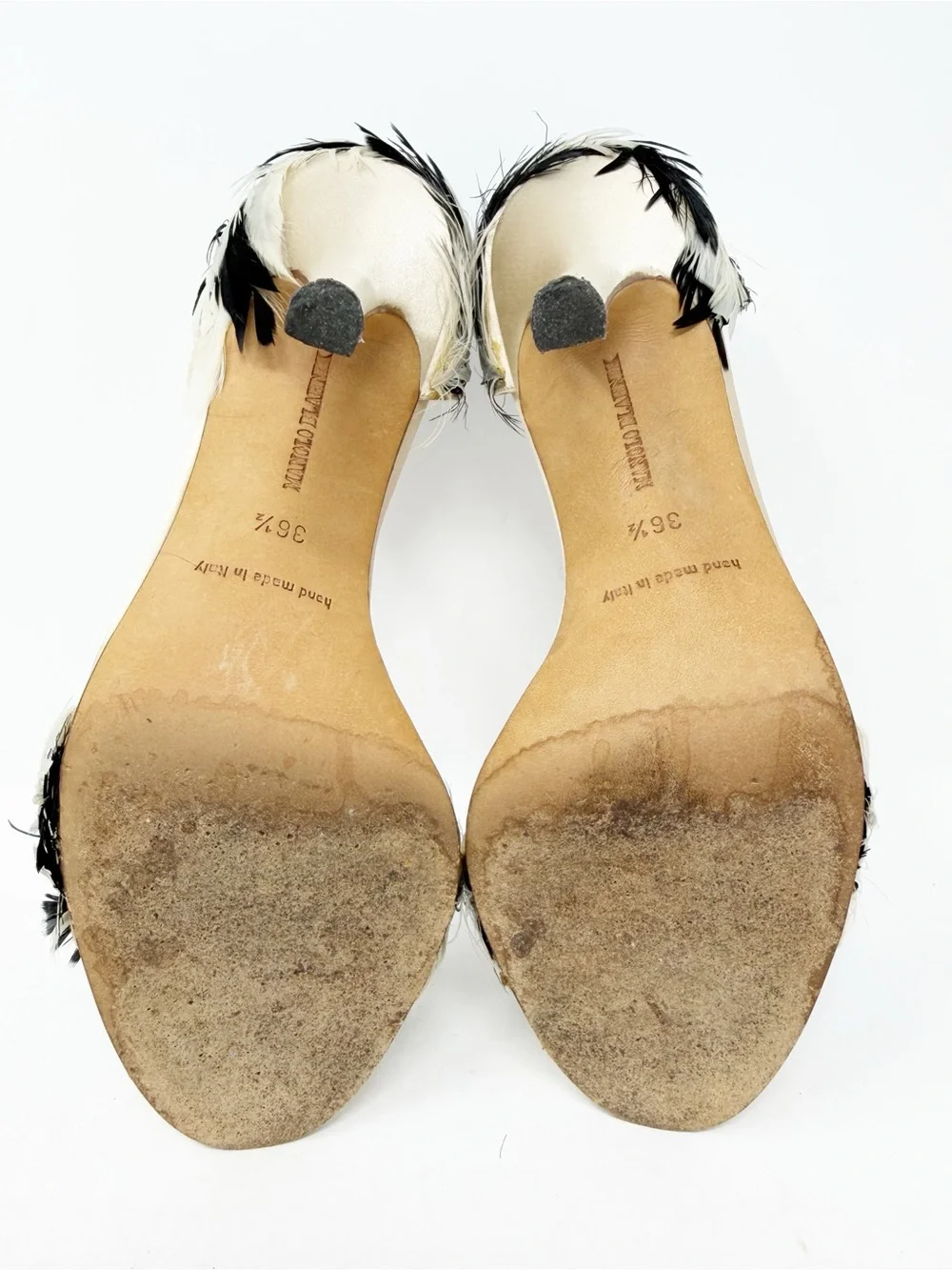 Manolo Blahnik Black White Feather D’Orsay Heels Womens Size EU 36.5